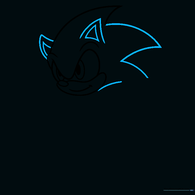 Drawing step showing the completed head outline with defined quill spikes and ears.