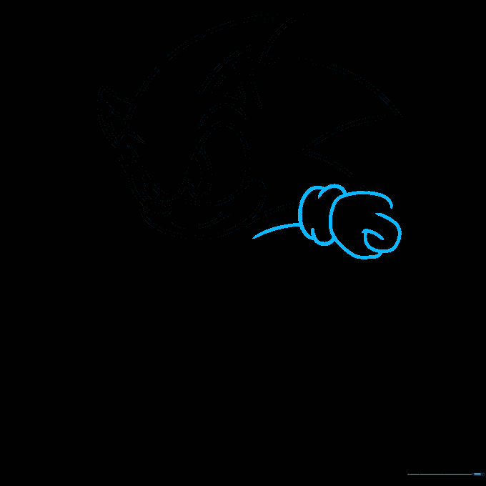 Drawing step showing the construction of Sonic's gloved hand in a running pose.