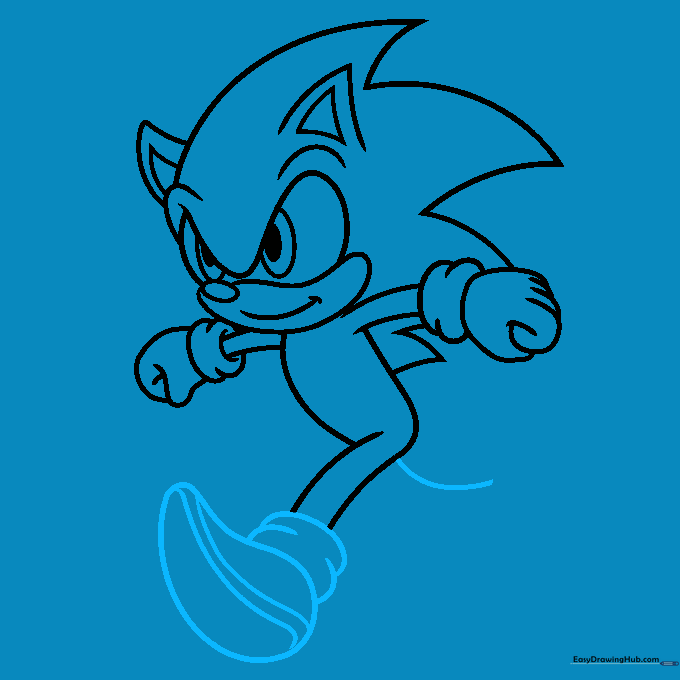 Drawing step showing the construction of Sonic's first running shoe.