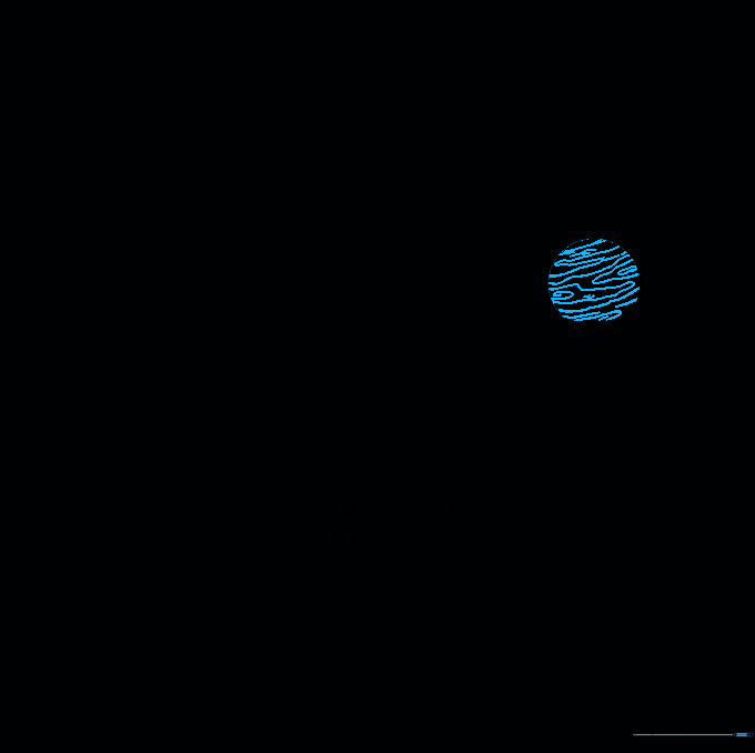 A planet sketch featuring wavy lines and a small oval to show atmospheric storms.
