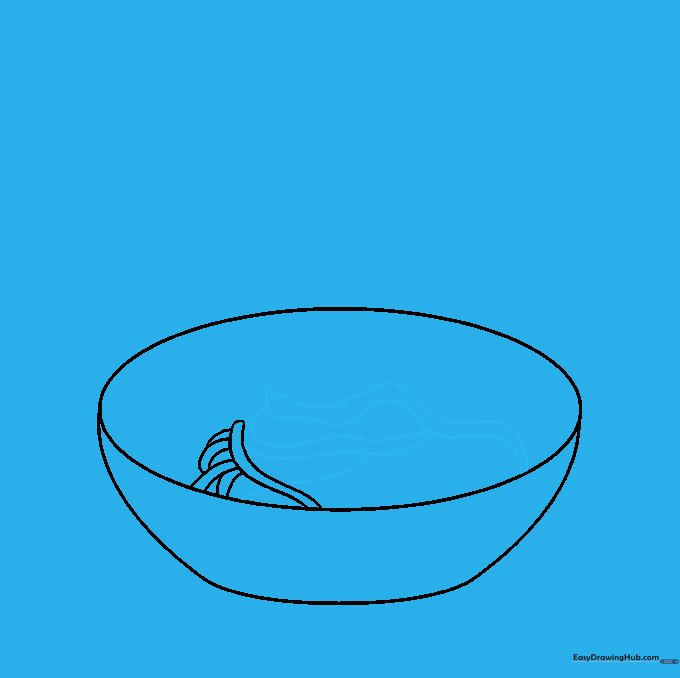 Adding multiple overlapping spaghetti noodles to the bowl sketch.