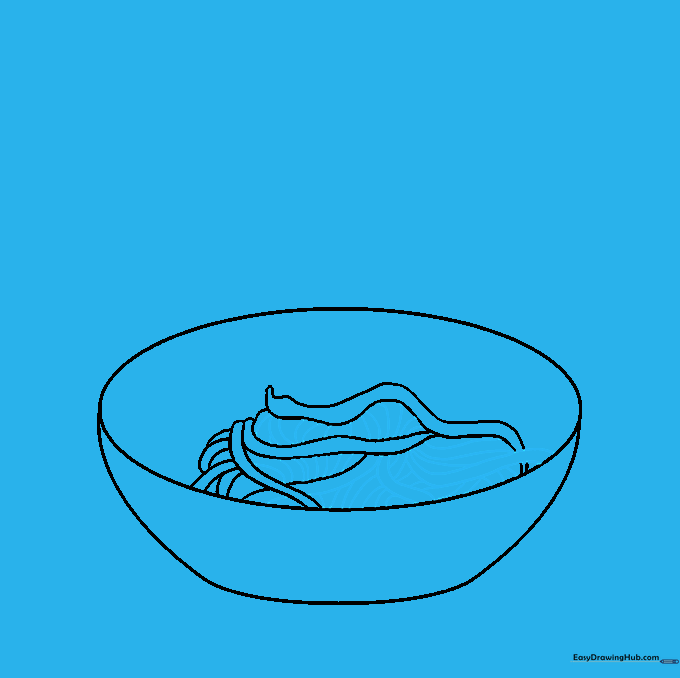 Refining the spaghetti texture by adding smaller curved lines and erasing hidden guide lines.