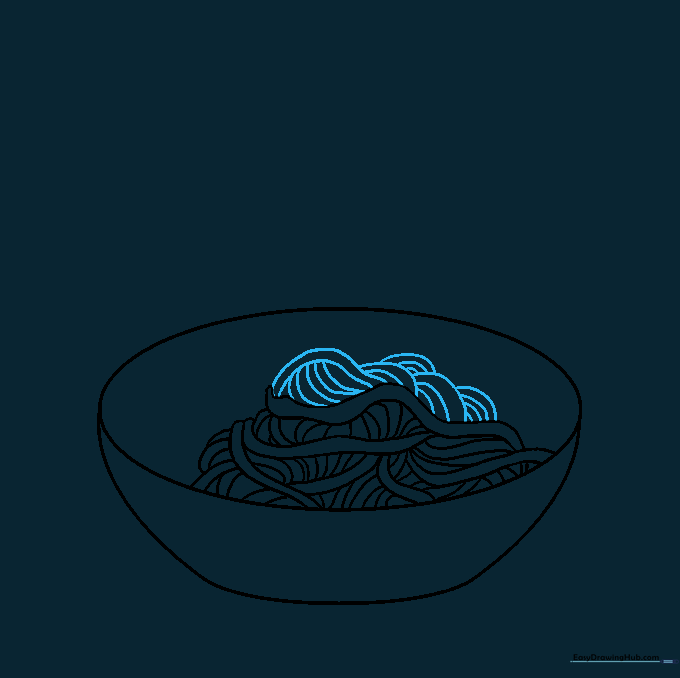 Adding top-layer noodles with cross-lines to indicate depth and texture.