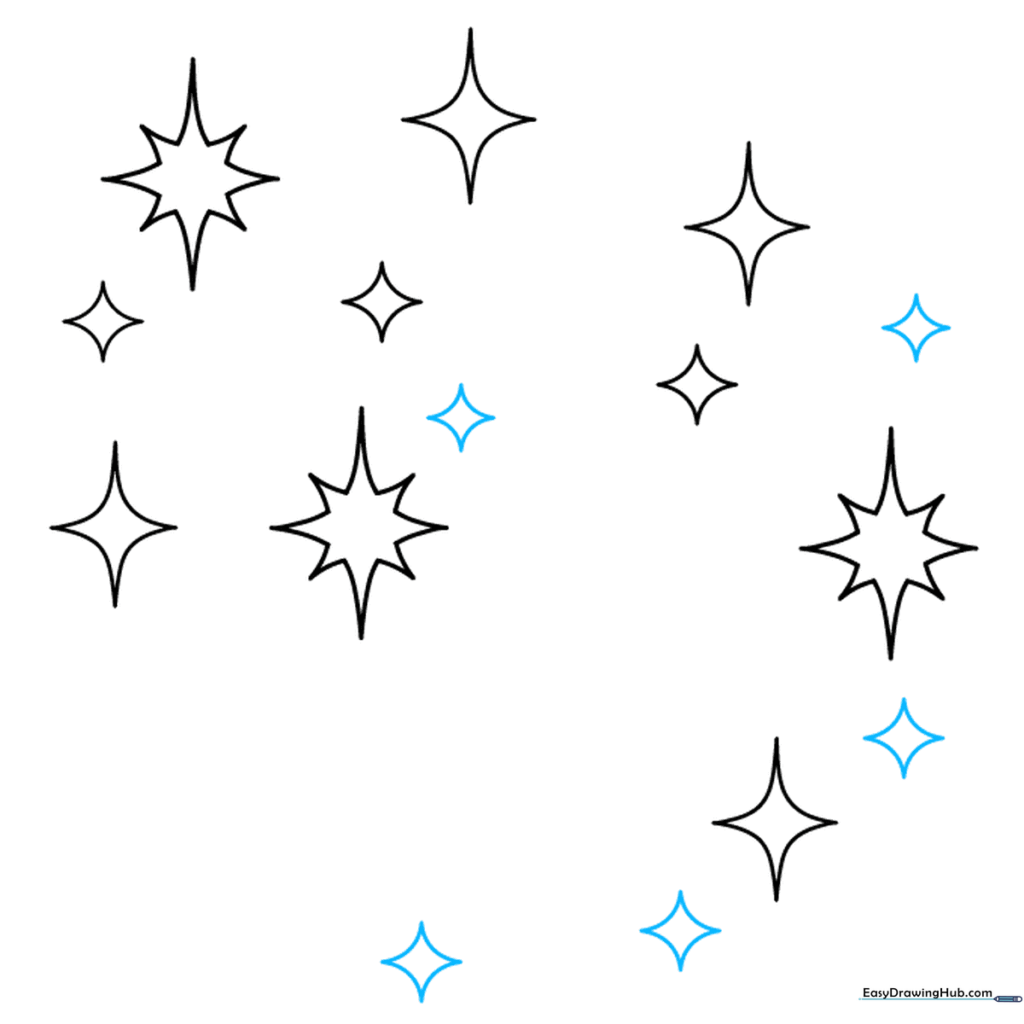 Five additional small sparkles added to the composition to fill empty space.
