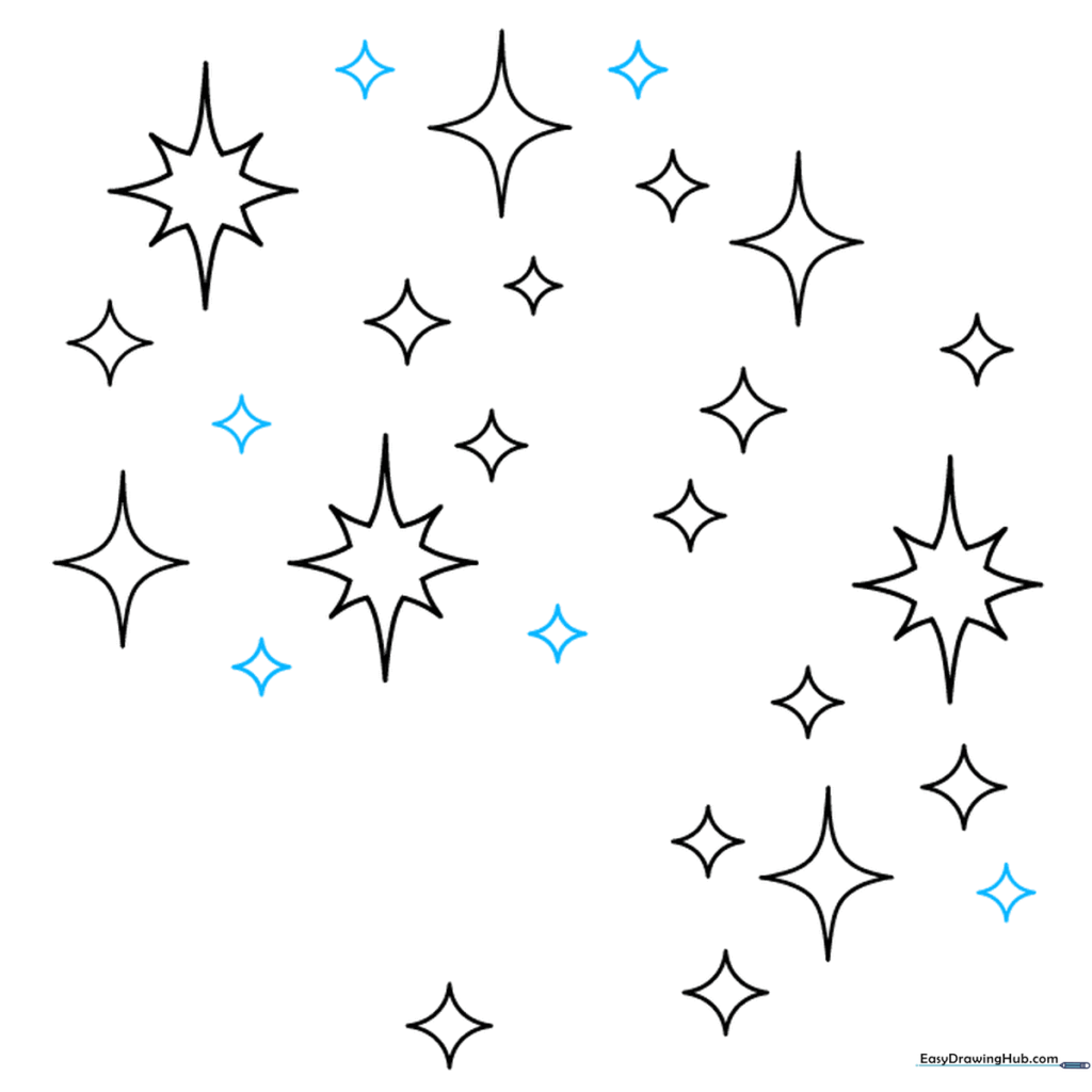 More small sparkles added in a flowing pattern to simulate movement.