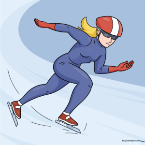 A vibrant, finished illustration of a speed skater in motion, ready for coloring.
