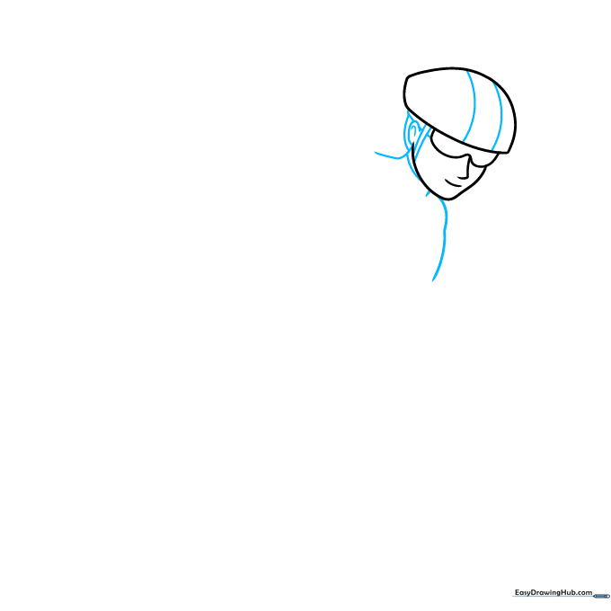 Drawing the ear, helmet strap, and shoulder curves on the speed skater figure.