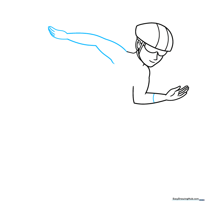 Sketching the left arm and hand in a tucked position for the speed skater.