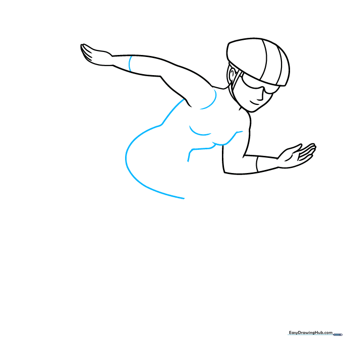 Refining the torso and chest area of the speed skater with curved lines.