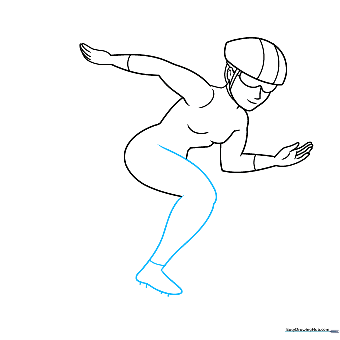 Drawing the front leg and the sharp blade of the speed skate.