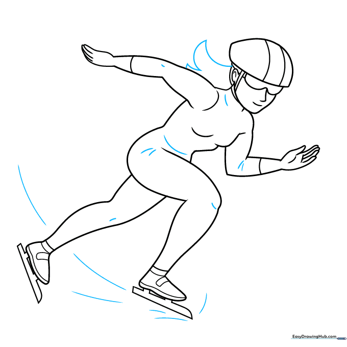 Final line art of the speed skater, showing the completed outline before coloring.