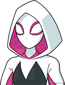 Full-color illustration of Spider-Gwen in a dynamic pose, showcasing the final result of the tutorial.