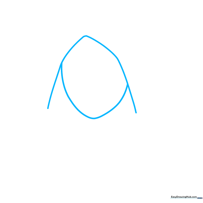 Pencil sketch showing the initial triangle head shape and oval hood guideline for Spider-Gwen.