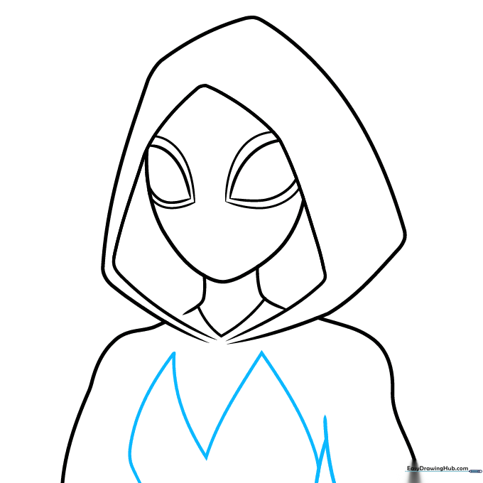 Adding the chest emblem triangles and arm outlines to the drawing.
