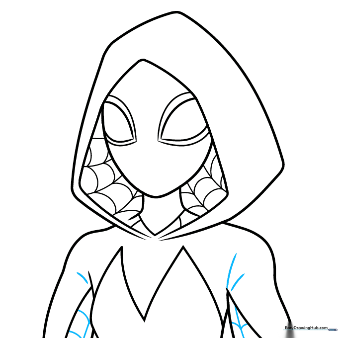 Final ink outline of the Spider-Gwen character, ready for coloring.