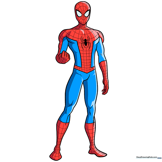 Finished, colored Spider-Man drawing with red and blue suit details.