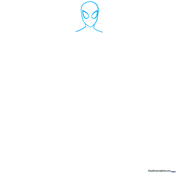 Pencil sketch of Spider-Man's head showing the initial oval shape and large, angled eye masks.