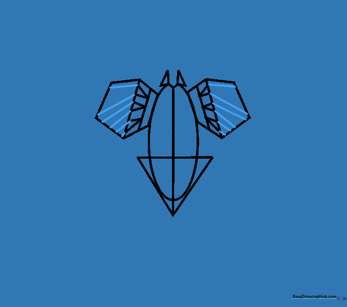 Drawing the initial lines for the spider legs extending from the hexagons.