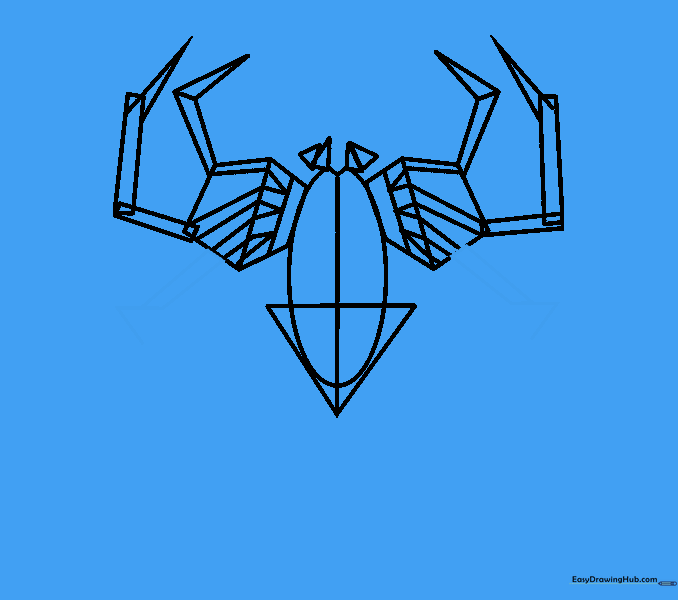 Drawing the third leg segment for the spider logo.