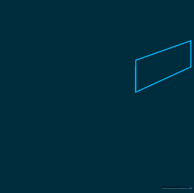 A light pencil sketch of a slanted rectangle representing the side of a milk carton.