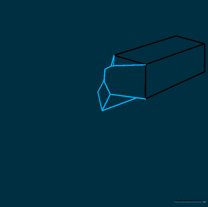 Drawing the geometric shapes of the open top of the milk carton.
