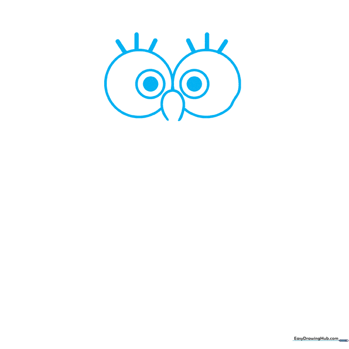 Pencil sketch showing SpongeBob's nose and two large circular eyes with pupils.