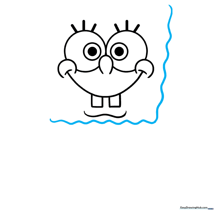Drawing the wavy, irregular sides of SpongeBob's rectangular head.