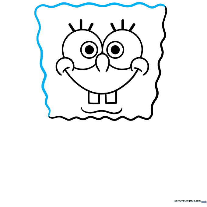 Completing the rectangular outline of SpongeBob's head.