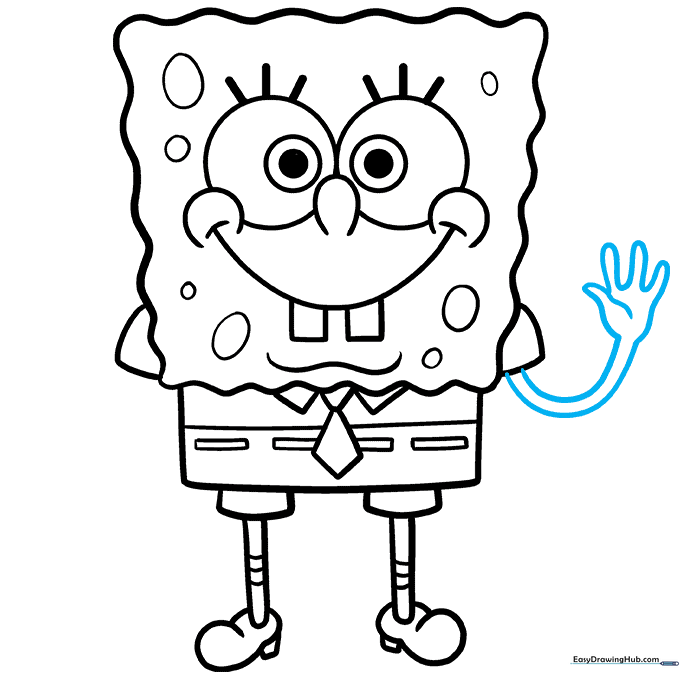 Drawing the first arm and hand in a waving position.