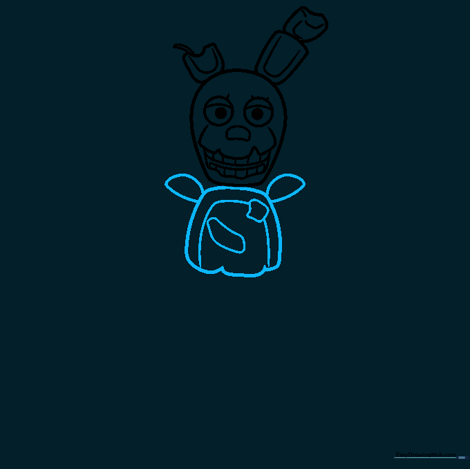Drawing the torso and shoulder structure of the Springtrap character.