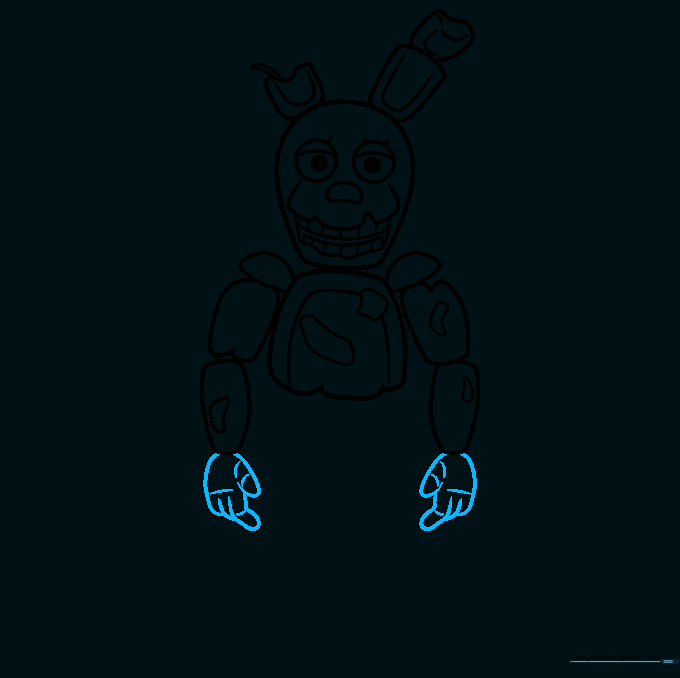 Detailing the mechanical fingers and hands of the character.