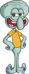 A vibrant, finished illustration of Squidward Tentacles for the drawing tutorial.