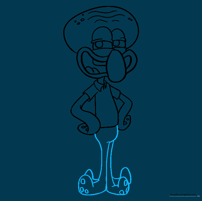 Outlining the lower body and the three leg tentacles.