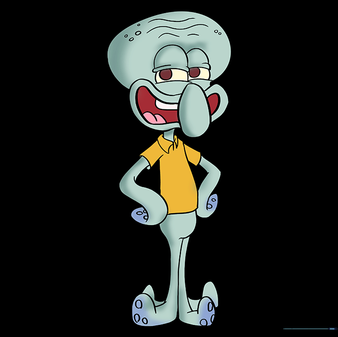 The finished, colored drawing of Squidward Tentacles.