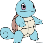 A vibrant, finished illustration of Squirtle, the Water-type Pokémon, ready for coloring.