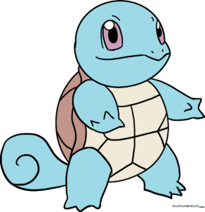 A vibrant, finished illustration of Squirtle, the Water-type Pokémon, ready for coloring.