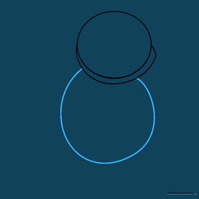 Squirtle drawing showing a larger circle added below the head to form the body.
