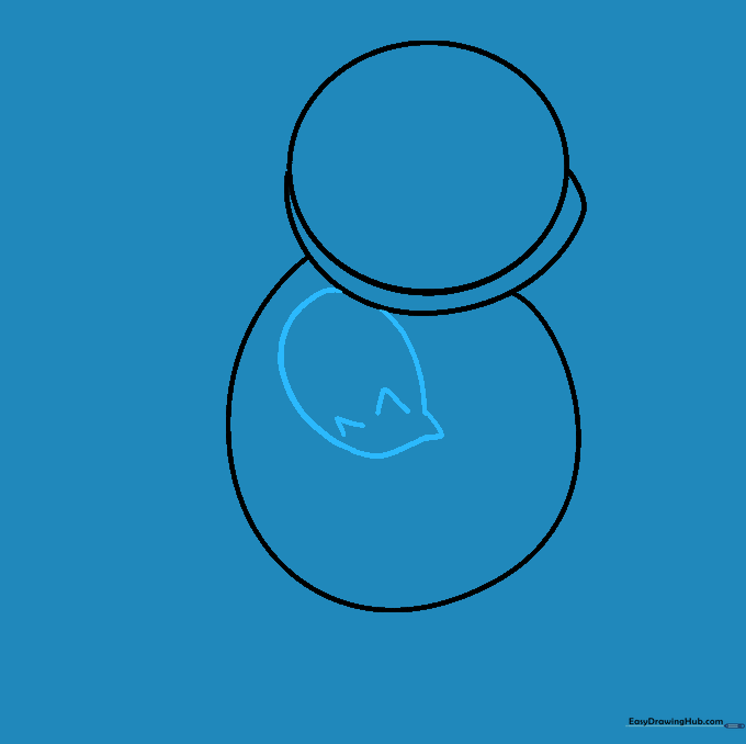 Drawing the first arm with V-shaped fingers on the side of the body.