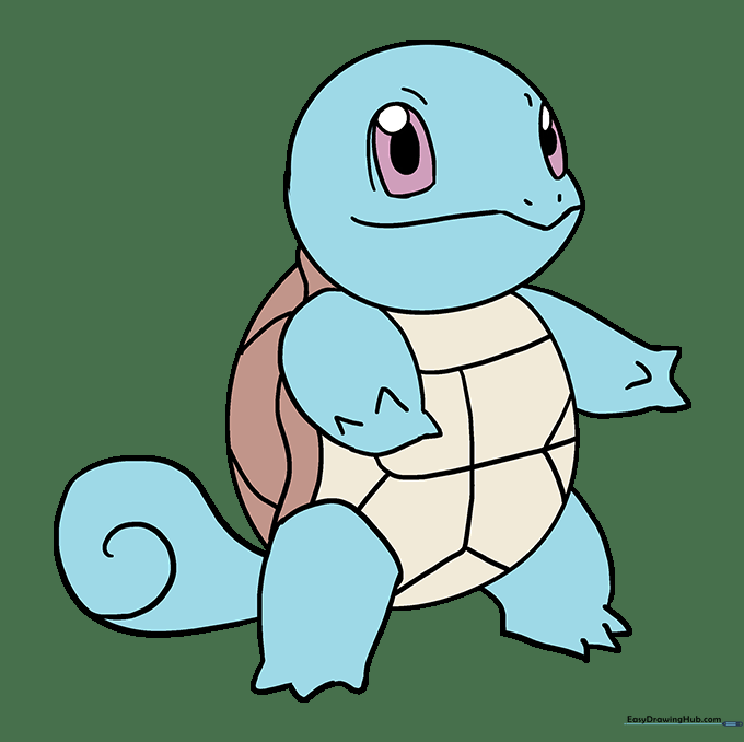 The final colored Squirtle drawing with blue skin and a brown shell.