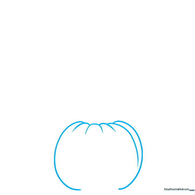 Pencil sketch of the base pumpkin showing rounded, overlapping curved lines for the body.