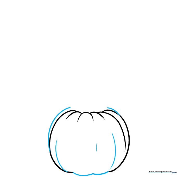 Adding curved lines to the base pumpkin to define the ribbed texture of the gourd.
