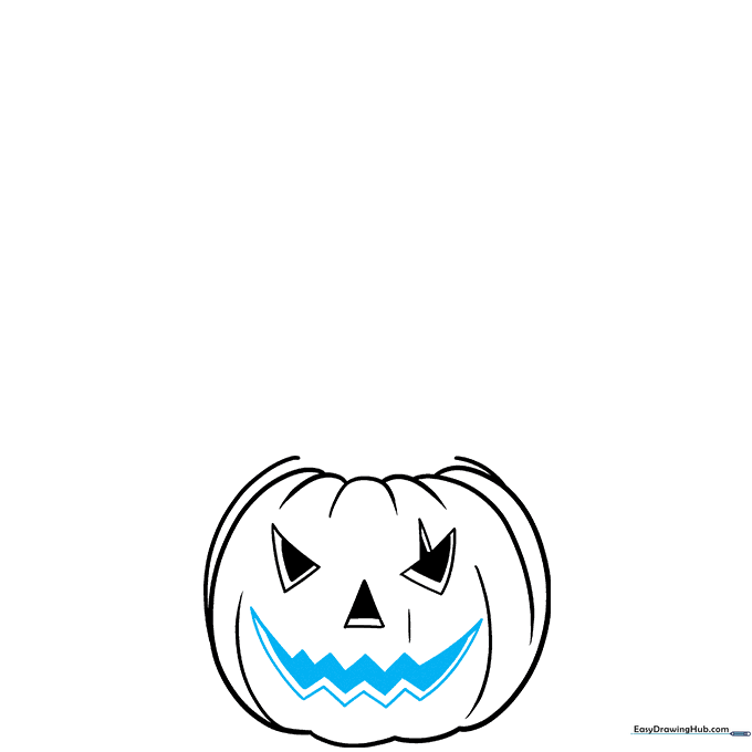 Adding a zig-zag mouth to the first pumpkin with shading to emphasize the open space.