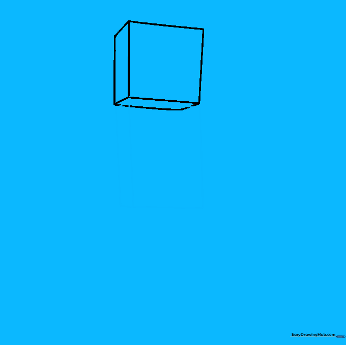 Adding a rectangular torso block beneath the head to build Steve's body structure.
