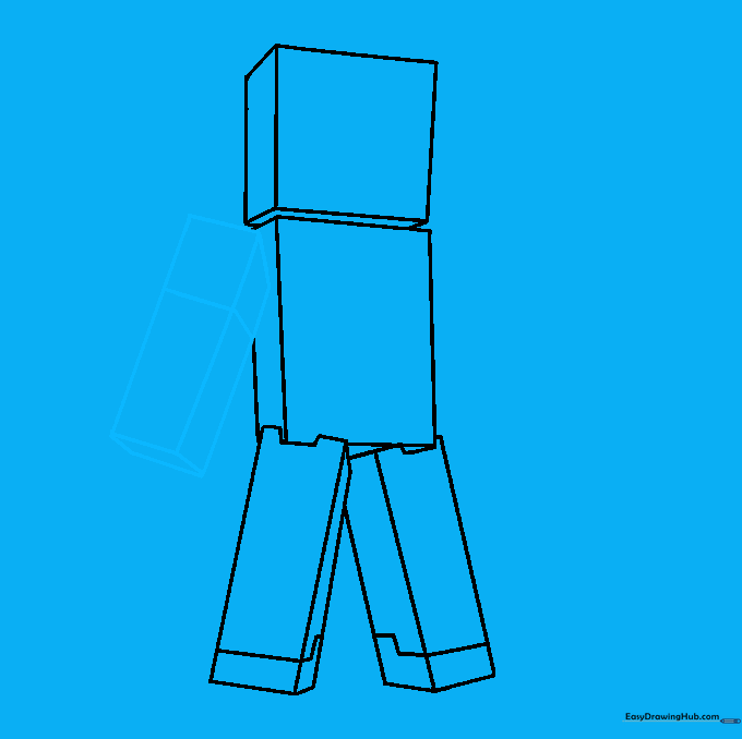 Sketching the first arm as a 3D rectangular prism extending from the body.