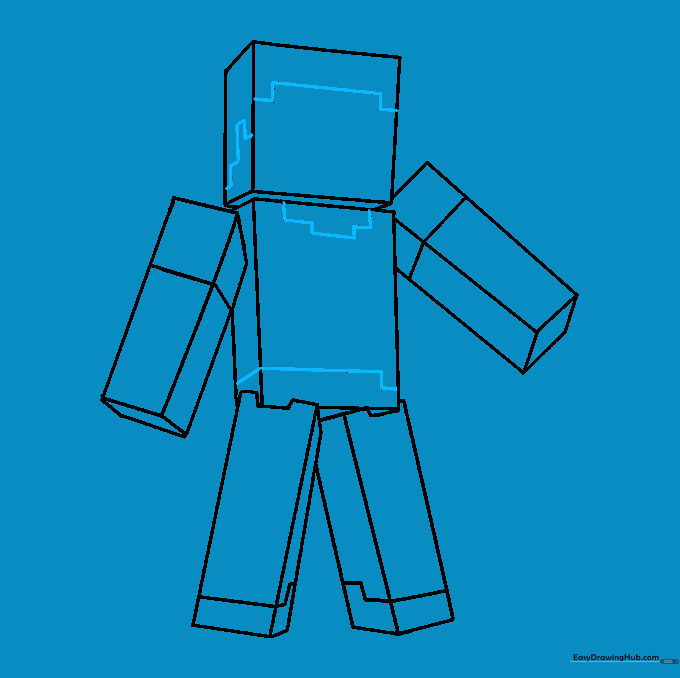 Adding details like hair and clothing lines to define Steve's character features.