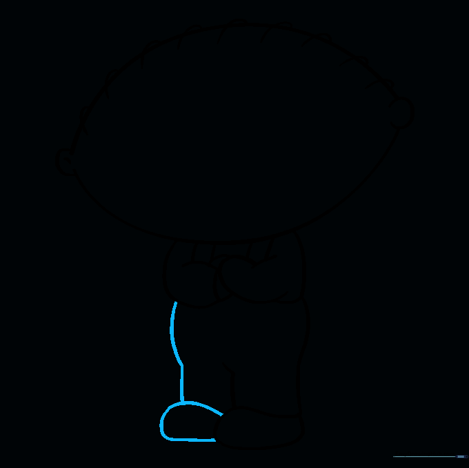 The full body outline of Stewie Griffin with both legs and feet finished.