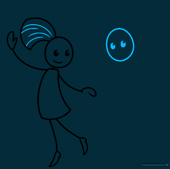 A second circular head is drawn next to the first dancer to begin the partner character.