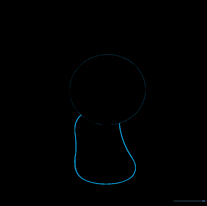 Pencil outline of Stitch's head and a peanut-shaped body.