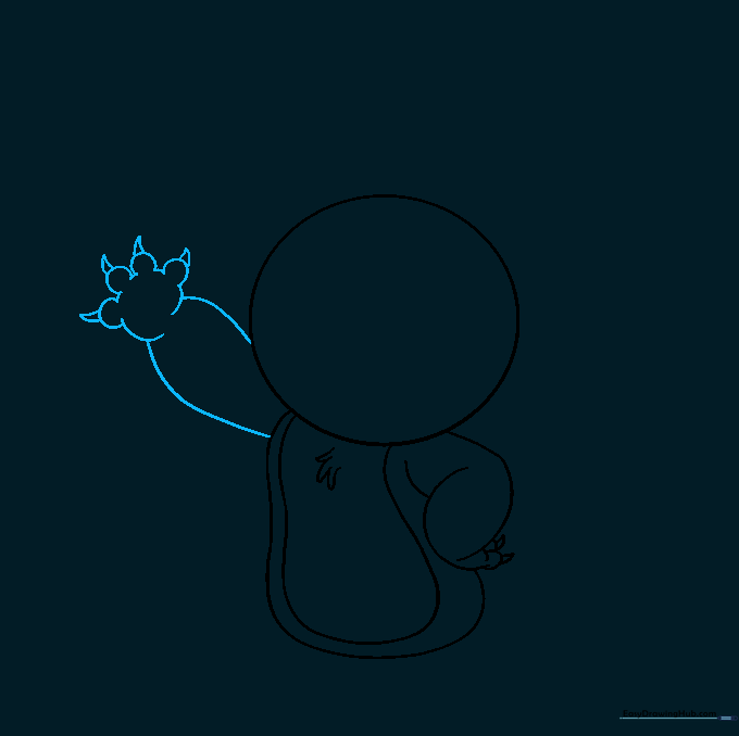 Adding the second outstretched arm to the Stitch character sketch.