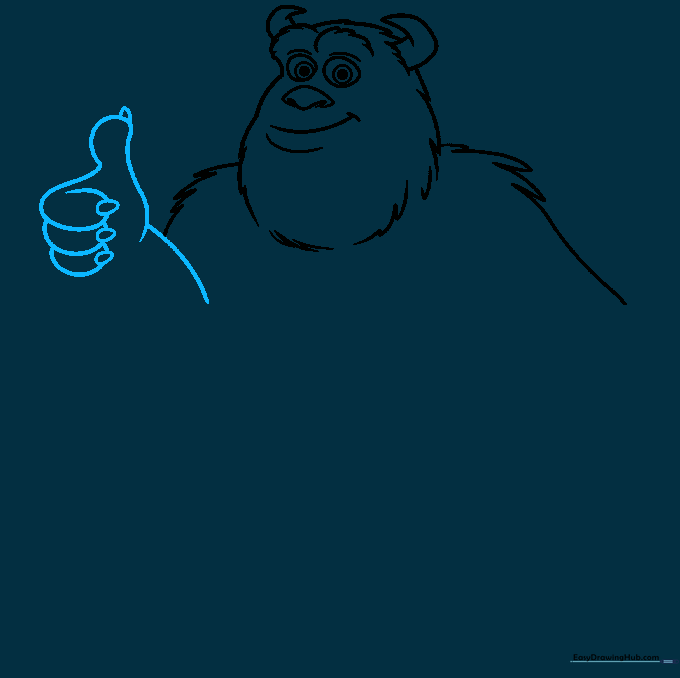 Detailed drawing of Sully's hand showing fingers and sharp claws.